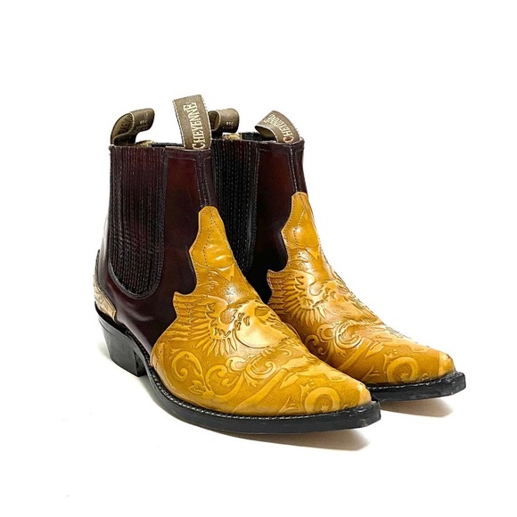Vintage 1990s Boots Tooled Leather Pull On Western Ankle by Cheyenne Size 10 - Picture 6 of 9